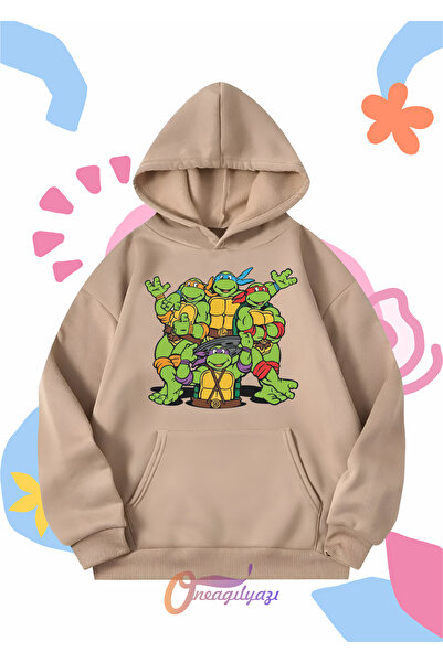 oneagılyazı سويت شيرت للأطفال للجنسين - طباعة سلاحف النينجا، غطاء رأس كبير الحجم