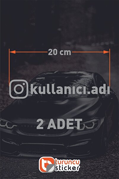 Turuncu Sticker Instagram Logolu Kullanıcı Adı - 2 Adet 20 Cm -   Araç Kelebe...