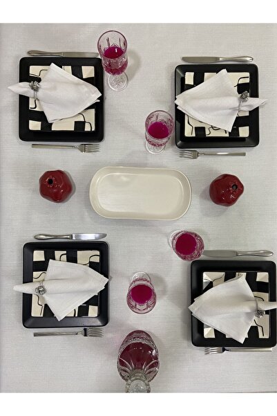 Zeren Home Keten Görünümlü Dertsiz Simli Masa Örtüsü Beyaz