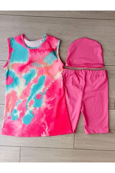 Modomood Girl's Floral Print Short Sleeve Top, Bonnet, Leggings 3 Pieces Sea Pool Swimsuit Set