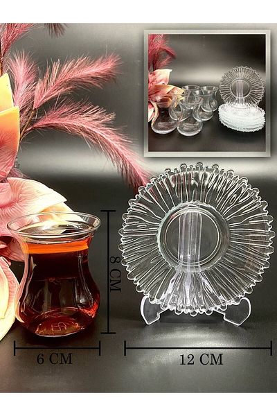 Paşabahçe Aurora Tea Cup Imported Tea Plate Set 12 Piece Set