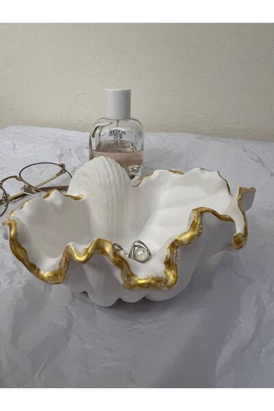 Love Candle Dekor Altın İstiridye Takı Tabağı, Deniz Kabuğu Sunumluk, İstirid...