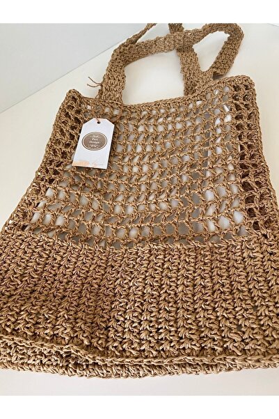 PeriStore Peri Hasır Shopper Çanta 40x30cm El Örmesi Astarlı