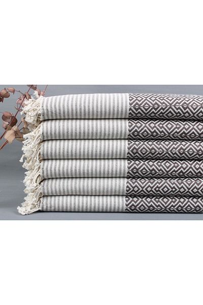 Kayra Export منديل الشاطئ ومنشفة الشاطئ من القطن البني مقاس 95x190 سم