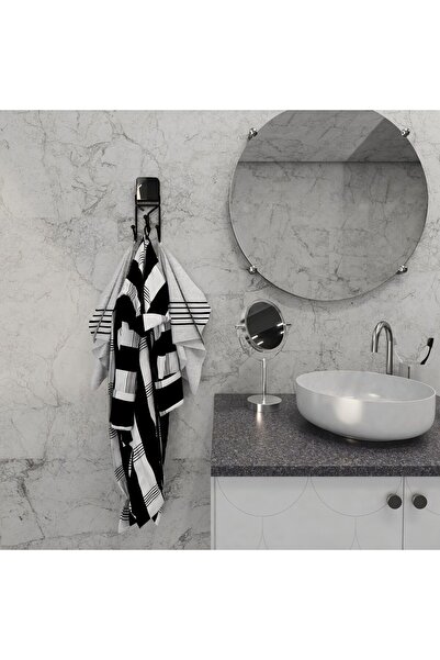 decorev Dekoratif Yapıştırmalı Banyo- Mutfak Metal Üç Kancalı Havluluk Askı Siyah Pratik Vidasız Montaj