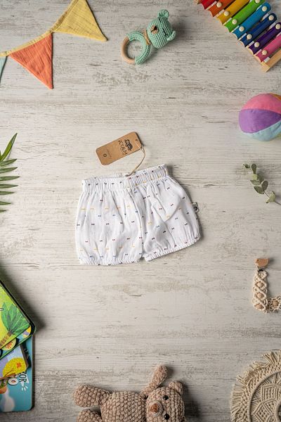 Be'Calm Organic Cotton Muslin - Printed Baby Shorts - Unisex - Unisex with Mix Dots
