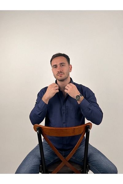 Mad&Calf Ανδρικό πουκάμισο Oxford με μακρυμάνικο γιακά με λεπτή εφαρμογή