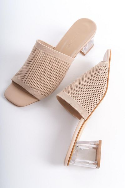 çaçaroz Large Size Knitwear Transparent Heeled Slippers