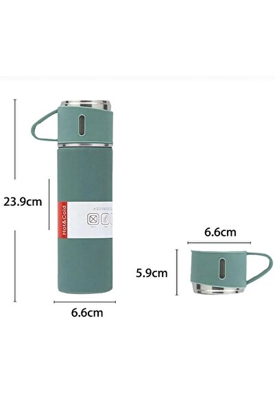 Genel Markalar Üç Bardaklı Vacuum Flask Set Özel Kutulu Paslanmaz Çelik Termos Seti 500 ml