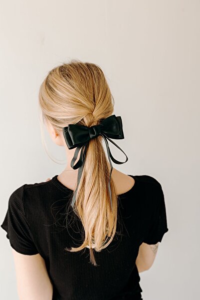 alhifa Μαύρο σατέν Vintage φιόγκο Γυναικείο κλιπ μαλλιών