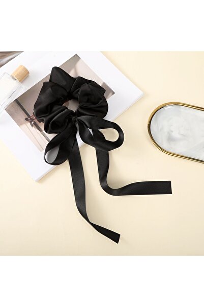 alhifa Agrafă de păr elastică cu fundă din satin negru vintage