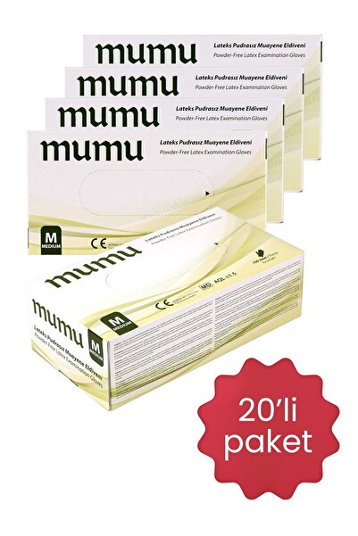 Mumu Pudrasız Lateks Muayene Eldiveni Medium 100x20 Paket