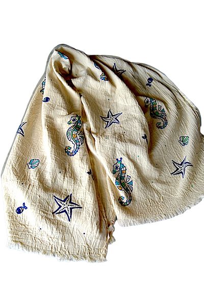 leillART Cream Colored Muslin Women's Peshtemal - Beach and Sea Towel