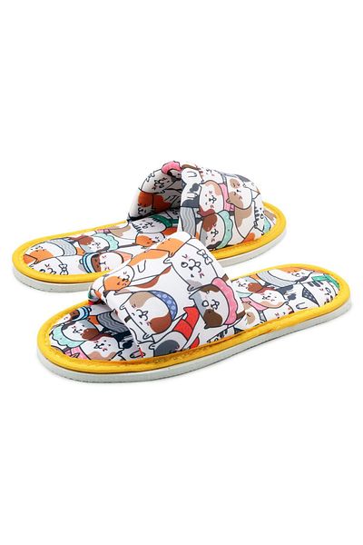 Chochili Unisex White Cat Patterned Open Front Soft Sole Home Slippers