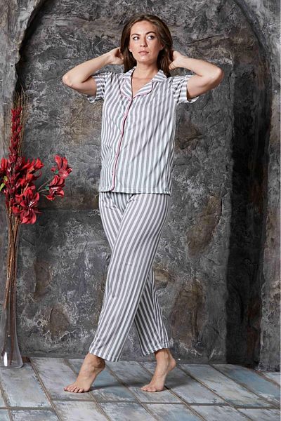CALİA Summer Shirt and Pajama Set - Front Button and Sleeves, New Season