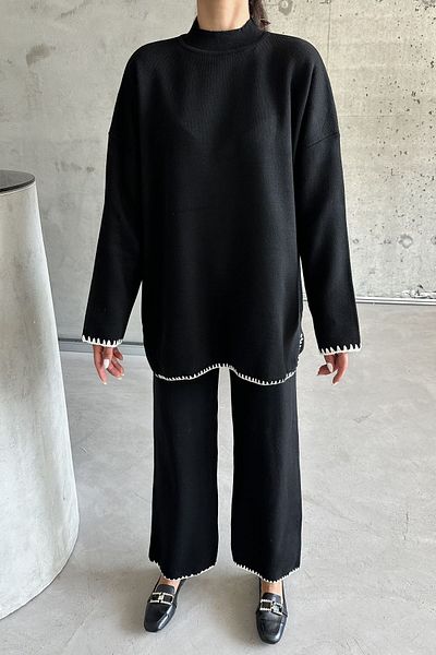MODAGEN Schwarzes gestreiftes Hijab-Strickset - Damen