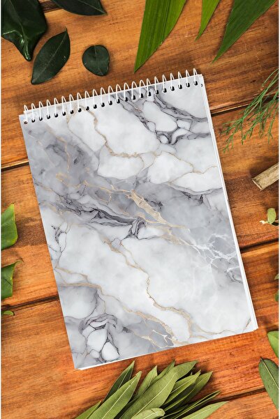 kutuTR 80 Sheets Striped Marble Patterned Vip Memo Pad - 14x21 Wooden MDF Cover, 70gr/m2 Ç-OB14