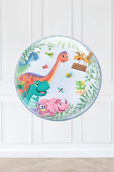 PEKSHOP Dinazor Konsept Yuvarlak Folyo Balon Dinozor Doğum Günü Balonu 45cm