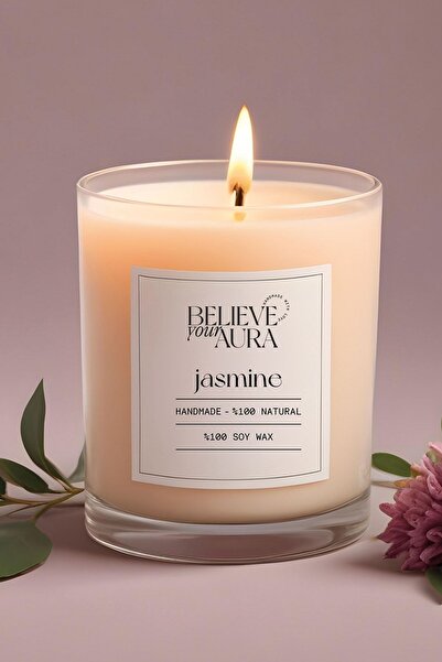 Believe Your Aura Yasemin Kokulu Mum - %100 Doğal Soya Mumu Aromaterapi ve De...