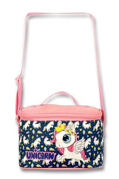 ÜMİT ÇANTA Cennec Unicorn Girl's Feeding and Pen Holder Set - Navy Blue/Pink, Thermal Insulated