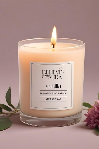 Believe Your Aura Vanilya Kokulu Mum - %100 Doğal Soya Mumu Aromaterapi ve De...
