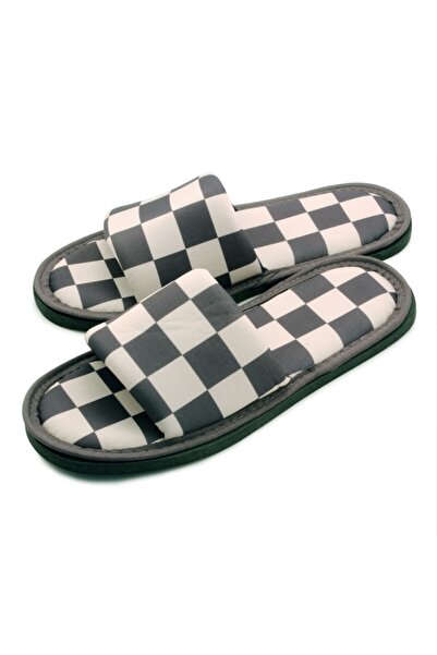 Chochili Μαύρο και άσπρο σχέδιο σκακιέρας - Ανδρικές παντόφλες σπιτιού με μαλακή σόλα