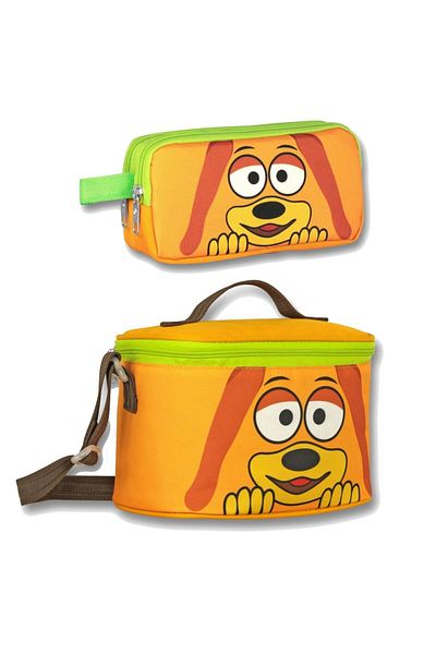 ÜMİT ÇANTA Cennec Cute Dog Patterned Thermal Insulated Lunch Box and Pen Holder Set for Boy - Yellow