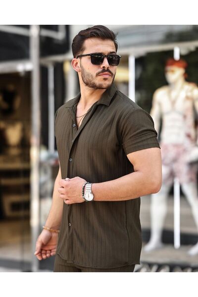 Tex Republic Khaki Men's Oversize Set - Twisted Summer Shorts and Shirt Set