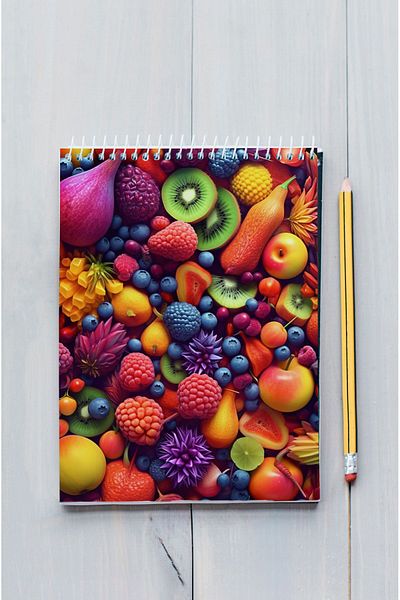 kutuTR 80 ورقة مخططة بالفواكه منقوشة خشبية Mdf Vip Memo Pad - 70gr/m2 ç-OB07
