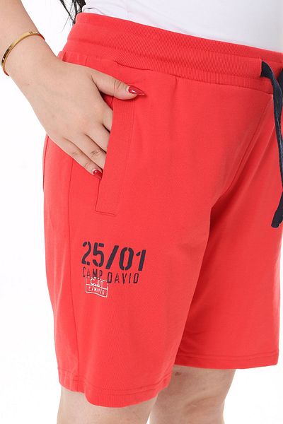 Şans Red Large Size Elastic Waist Shorts - Lace-up and Pocket Detail 65N38129