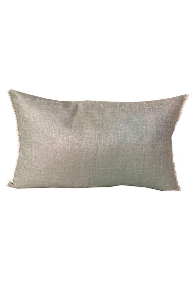 YASTIKMİNDER KOTON KUMAŞ BEYAZ GÜMÜŞ SIVAMA SAÇAK ÇERÇEVELİ 35X55 DEKORATİF K...