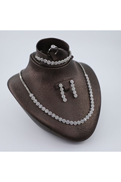 Gezer Kuyumculuk Kadın 925 Ayar Gümüş Pırlanta Montör Su Yolu Düğün Seti