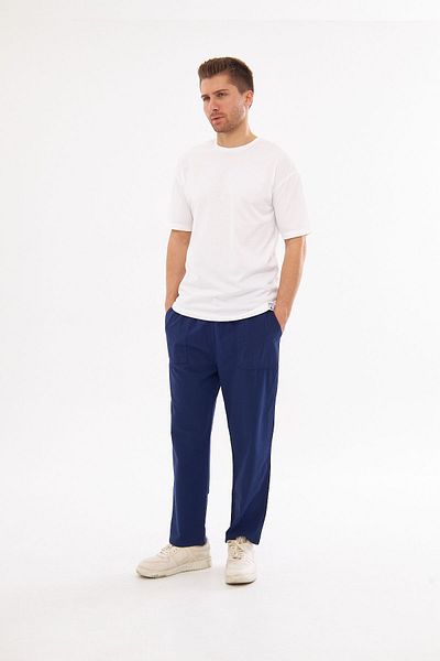 NASIFOĞLU GİYİM Navy Blue Men's Linen Trousers - 100% Cotton, Comfortable Fit, Cool-Keeping, Loose-Fitting
