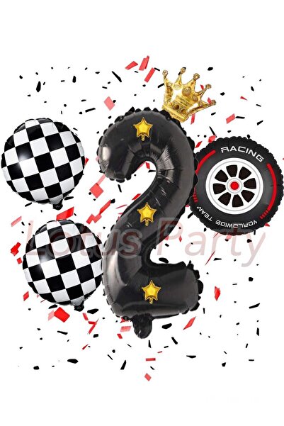 LOTUS PARTY مستلزمات حفلات أعياد الميلاد تحت عنوان السباق - إطار السباق - بالون من رقائق الداما على شكل عجلة لعمر عامين