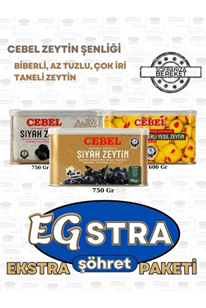 Cebel ZEYTİN ŞENLİĞİ 750 Gr Az Tuzlu, 750 Gr Çok İri Taneli Siyah Zeytin Ve 600 Gr Biberli Y. Zeytin
