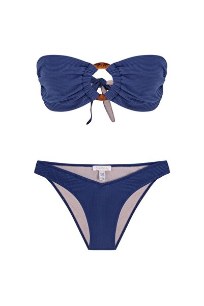 AQUELLA Σετ μπικίνι στράπλες Navy Blue με αγκράφα