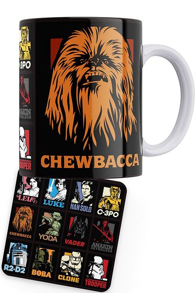remonz Star Wars Series Chewbacca Printed Porcelain Mug with Wooden Coaster Gift