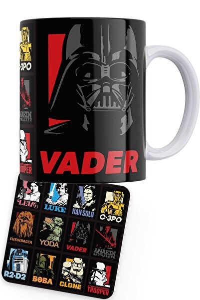 remonz Star Wars Series Vader Printed Porcelain Mug; Wooden Coasters