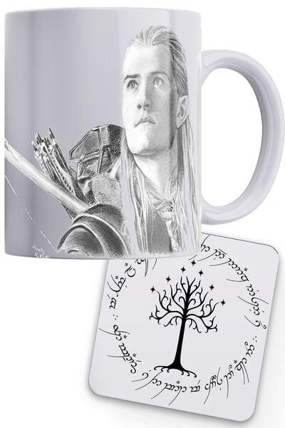 remonz Lotr Charcoal Printing Series Legolas 100% Porcelain White Mug Wooden Coaster