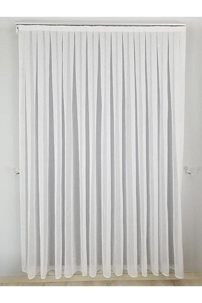 Brillant Ecru Colored Linen Look 1/3 Pleated Tulle Curtain - Heavy Graphic, Non-Wrinkle