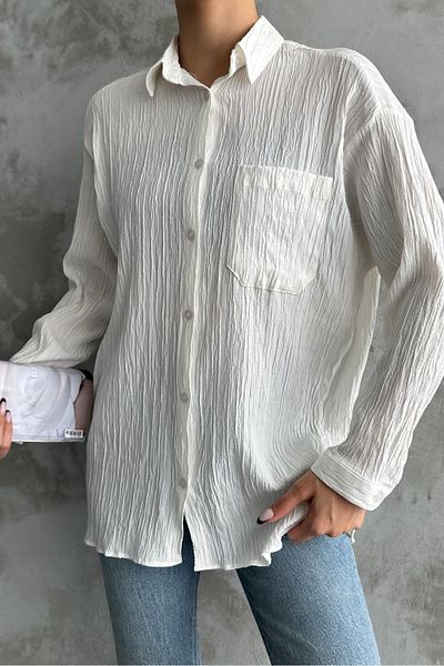 macharel jeans Γυναικείο πουκάμισο μονής τσέπης με λευκό σχέδιο