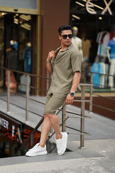 ASWEL 2024 NEW SEASON 100% ORIGINAL LINEN SHIRT SHORTS SET ASWKTM101