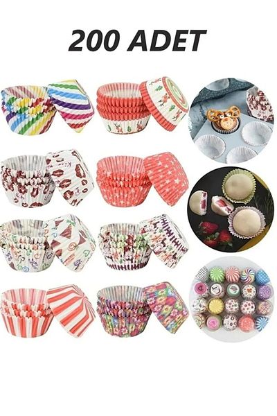 Hilamingo Home 200 Pieces Patterned Paper Muffin Cupcake Mold Colored Cake Capsule Paper