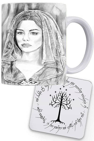 remonz سلسلة طباعة الفحم Lotr Galadriel 100% بورسلين أبيض قاعدة أكواب خشبية
