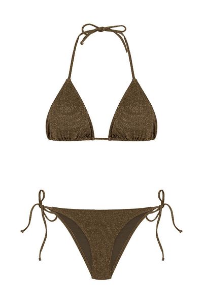 AQUELLA Σετ μπικίνι Triangle Gold Lurex Καφέ με υφή Triangle