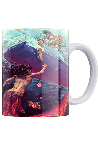 remonz مج بورسلين 100% مطبوع على الوجهين بتصميم حورية البحر