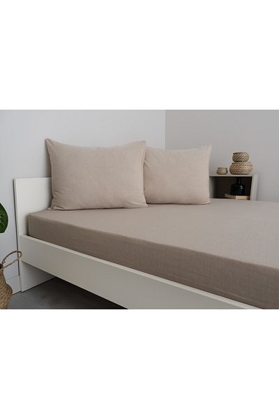 Sudemhome Double Cotton Fitted Sheet Set - 160x200 cm + 30 cm Depth + 2 Pillow K.