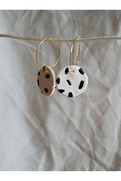 TREND Black and White Polymer Earrings - Modern Stylish, Checkered and Water Resistant