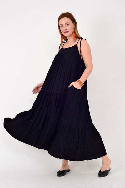 Hazinedan Femei - Rochie cu bretele cu cravată cu model uni