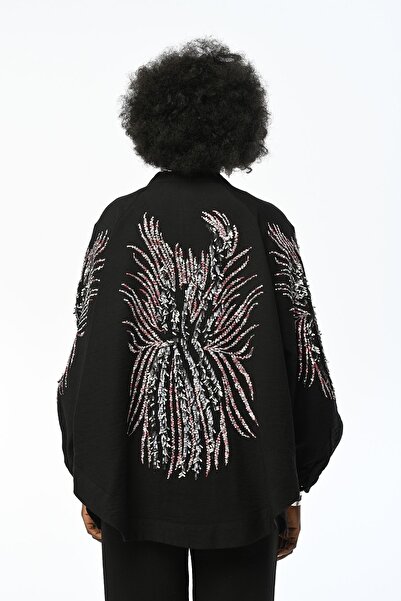 Orfeo Negro Embroidery Sequined Women's Kimono Jacket Suitable for Plus Size ...